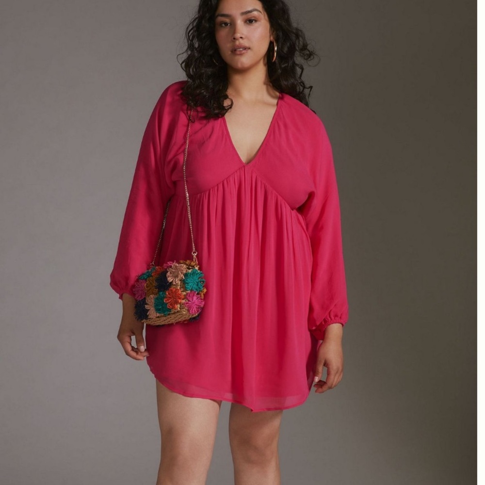 Anthropologie sheer floaty, Vibrant Pink mini dress